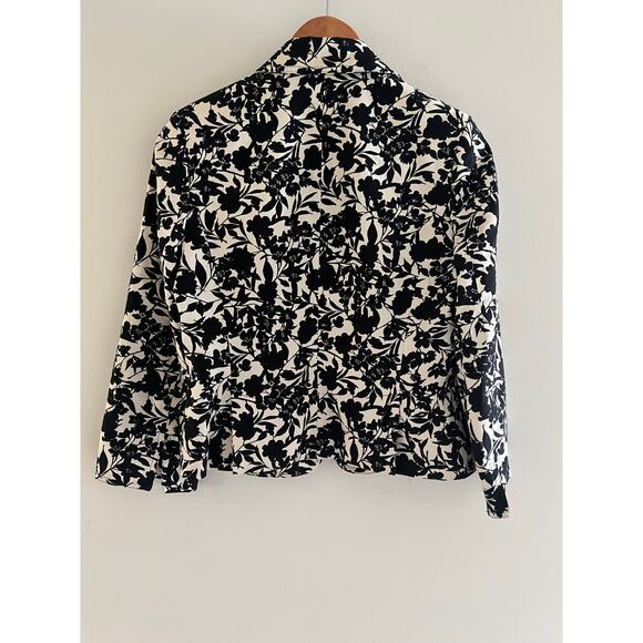 Apostrophe Blazer Jacket One Button Stretch Black & White Floral Size 4 JL - Picture 7 of 12